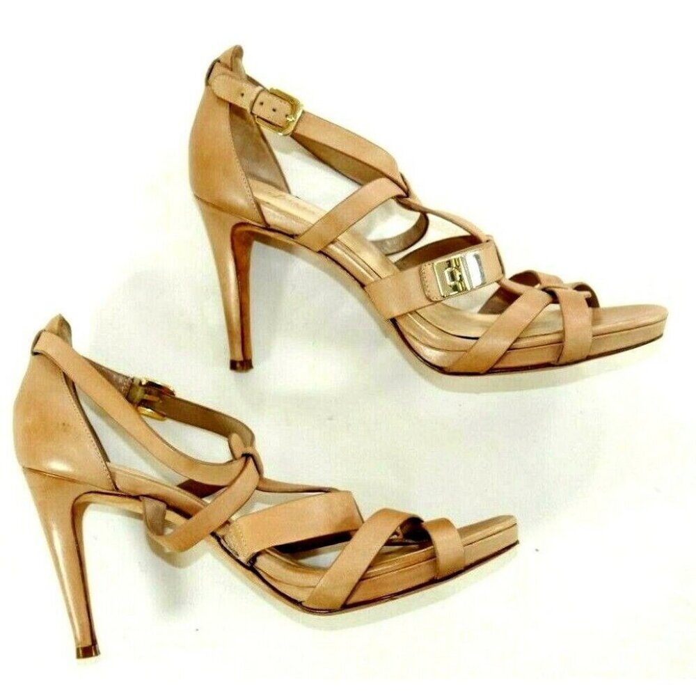 Cole Haan Taupe Leather Strappy High Heel Sandals Air Soles  Womens Size 10 B